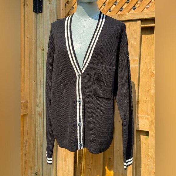 🆕 ALO YOGA 🧿 NWOT Tennis Club Sweater Knit Cardigan, Black/White - Sz S US 2-4 - Picture 8 of 16